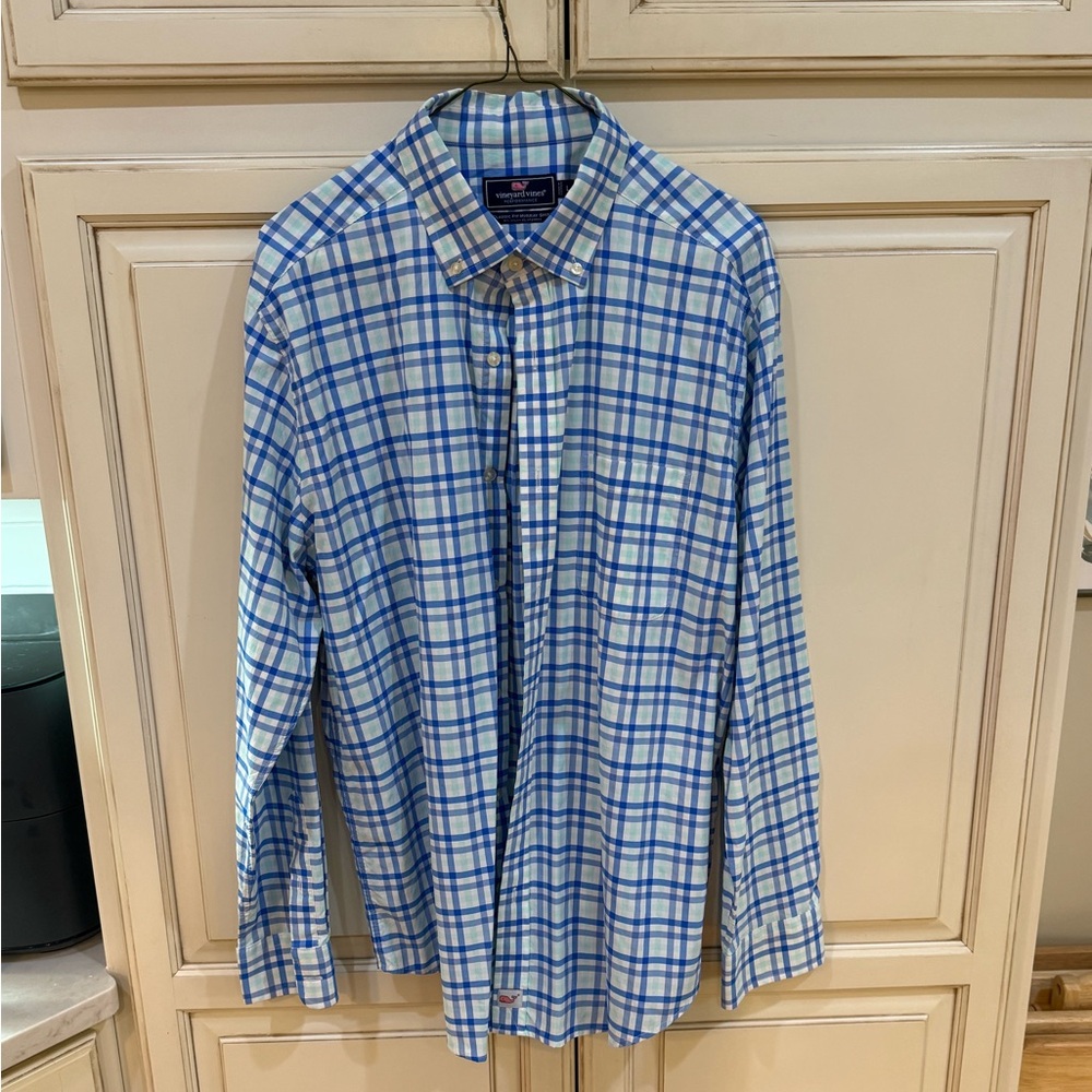 Vineyard Vines Blue and Green Checkered Men's Shirt